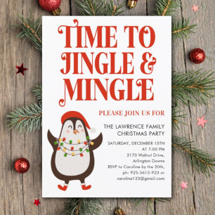 Invitación Fiesta de Jingle Mingle Navidades con Penguin Ligh