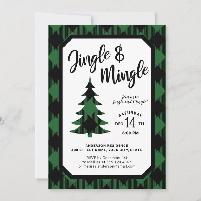Invitación Fiesta de jingle y melodía verde (Anverso)