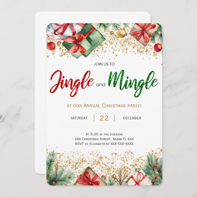 Invitación Fiesta De Jingle Y Mingle (Anverso / Reverso)