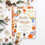 Invitación Fiesta de Jingle y Mingle Cute Holiday Items Navid<br><div class="desc">Esta encantadora invitación a la fiesta de Navidades "jingle & mingle" incluye un fondo crema con Santa Claus,  un muñeco de nieve,  petardo,  ángel,  trompeta,  tambor y adornos de vacaciones. El reverso presenta un fondo rojo con motivos adornados. Personalízalo para tus necesidades. Puedes encontrar productos coincidentes en mi tienda.</div>