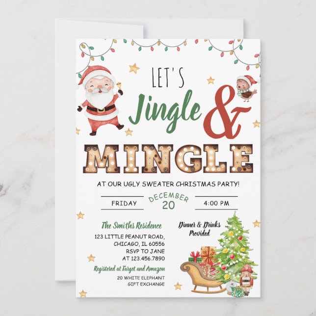 Invitación Fiesta de Jingle y Mingle Ugly Sweater (Anverso)
