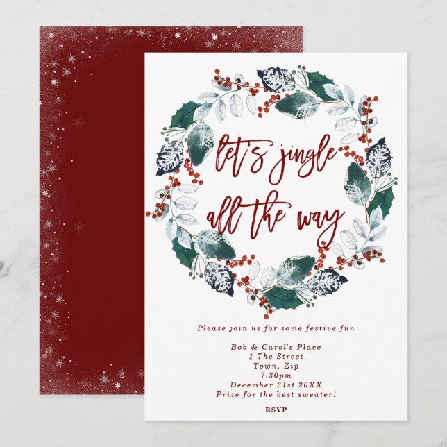 Invitación fiesta de jingle y mixgle floral wreath (Anverso / Reverso)