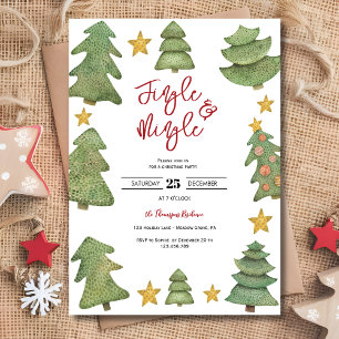 Invitación Fiesta de jingle y Navidades de acuarela mixta