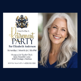 Invitación Fiesta de Jubilación Ancla Náutica Azul y Dorada
