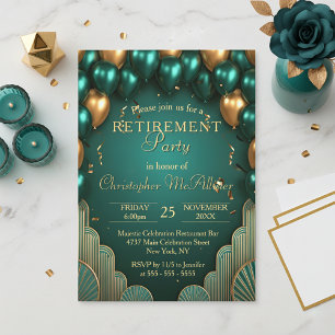 Invitación Fiesta de Jubilación Art Deco de Lujo con Globo de