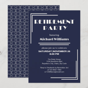 Invitación Fiesta de Jubilación Art Deco Retro Bleu White
