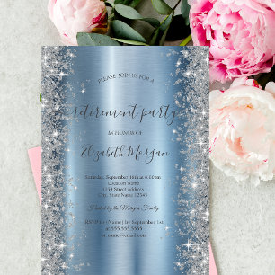 Invitación Fiesta de Jubilación Azul de Diamantes de Plata