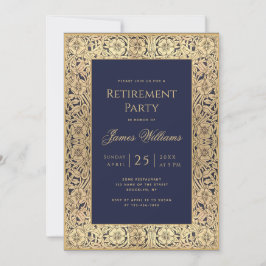 Invitación Fiesta de Jubilación Azul Marino Dorado Elegante V