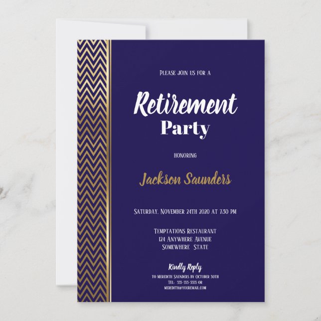 Invitación Fiesta de Jubilación Azul y Oro de la Marina (Anverso)