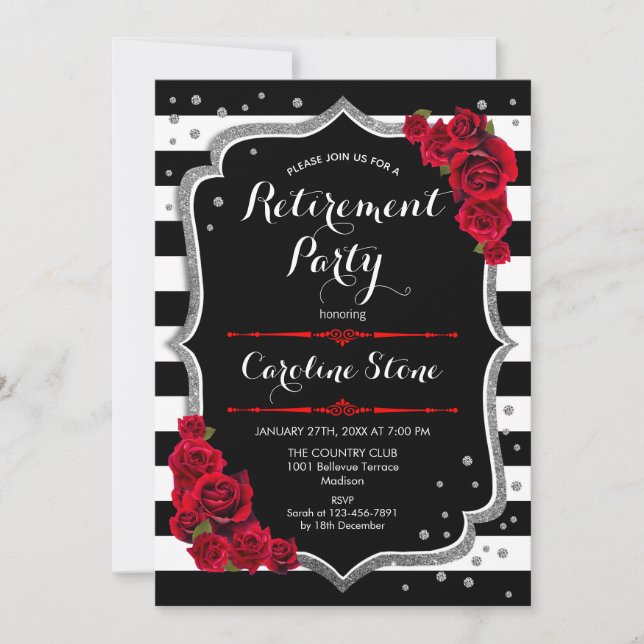 Invitación Fiesta de Jubilación - Bandas blancas rojas (Anverso)