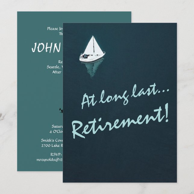Invitación Fiesta de Jubilación - Barco de vela en aguas tran (Anverso / Reverso)