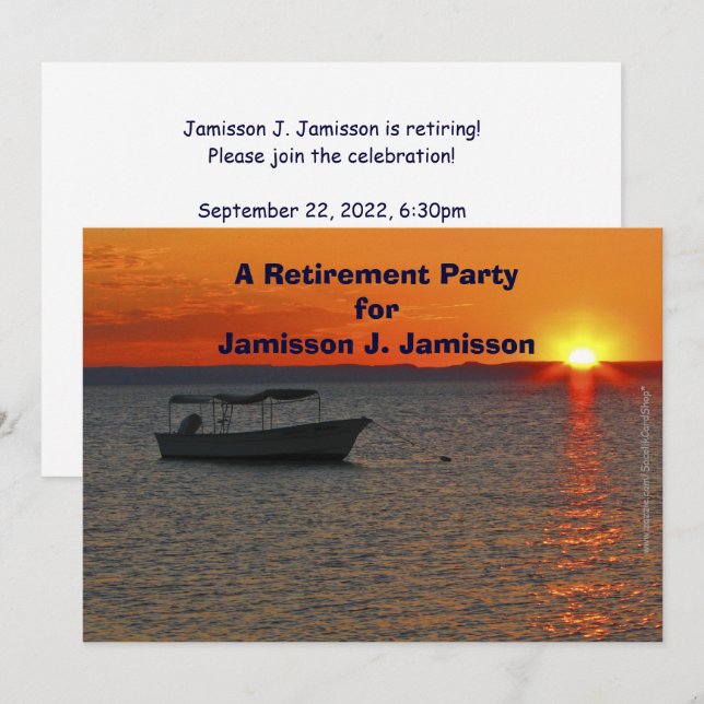Invitación Fiesta de Jubilación Barco pesquero al atardecer N (Anverso / Reverso)