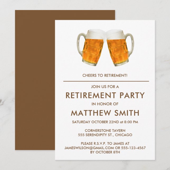 Invitación Fiesta de Jubilación Beer Cheer (Anverso / Reverso)
