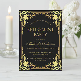 Invitación Fiesta de Jubilación Black Elegant Faux Gold Vinta