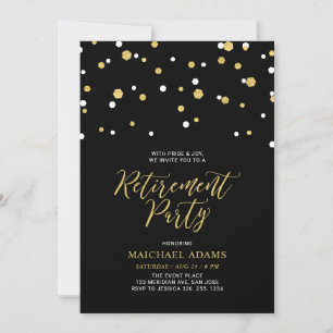 Invitación Fiesta de Jubilación Black & Gold   Confeti Hexágo