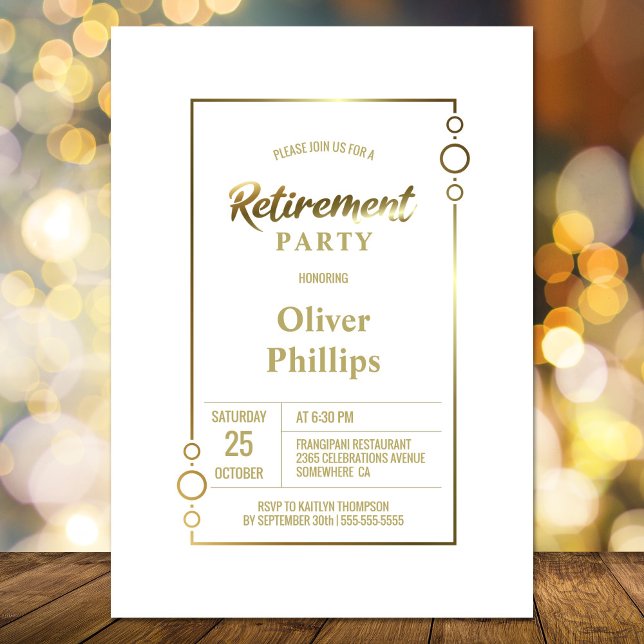 Invitación Fiesta de Jubilación Blanco con Fiesta de marco do (Subido por el creador)