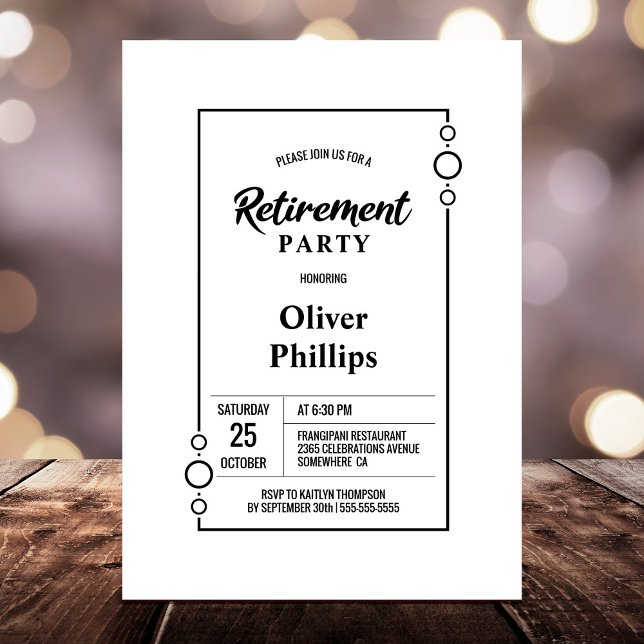 Invitación Fiesta de jubilación blanco con Fiesta de marco ne (Subido por el creador)