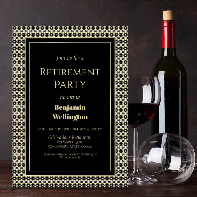 Invitación Fiesta de Jubilación Blanco Negro y Oro (Subido por el creador)