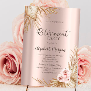 Invitación Fiesta de jubilación Boho Flowers Pampas Rosa Dora