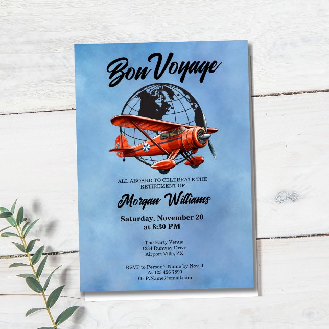 Invitación Fiesta de Jubilación Bon Voyage Viaje Plano de Glo (Subido por el creador)