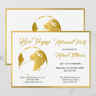 Invitación Fiesta de Jubilación Borde Dorado Globe Voyage
