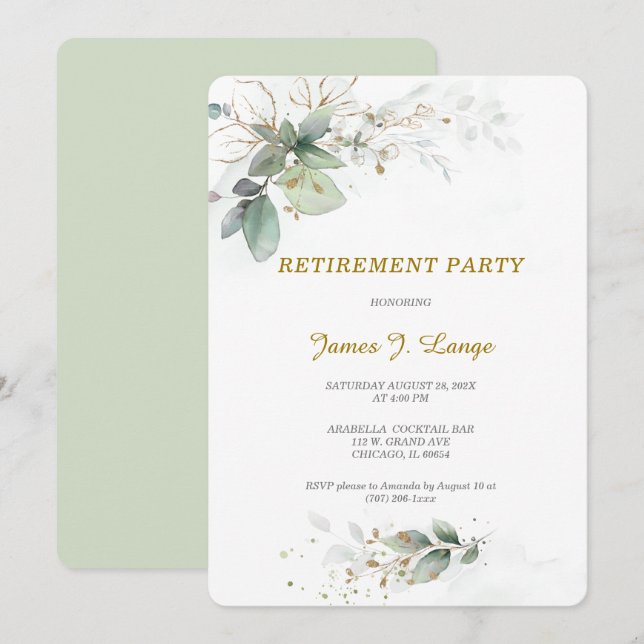 Invitación Fiesta de Jubilación Botánica Elegante (Anverso / Reverso)