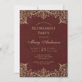 Invitación Fiesta de Jubilación Burgundy Dorado Vintage Elega
