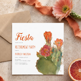 Invitación Fiesta de Jubilación Cactus Floral Acuarela Letra 