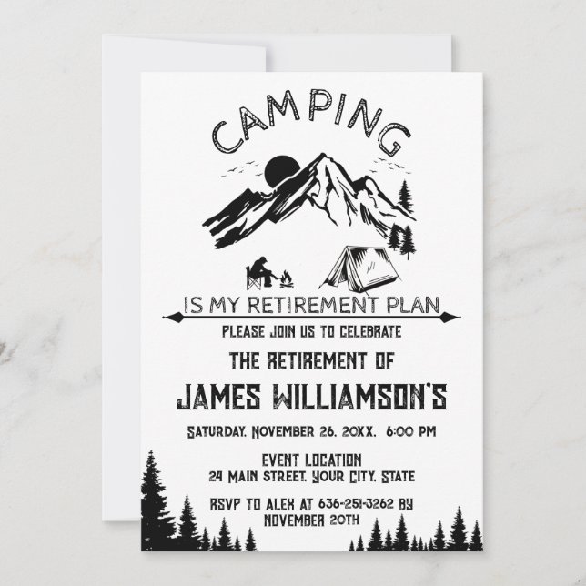 Invitación Fiesta de jubilación Camping (Anverso)