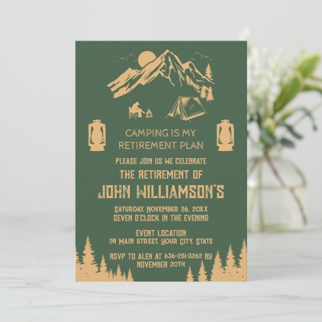Invitación Fiesta de jubilación Camping (Anverso de pie)