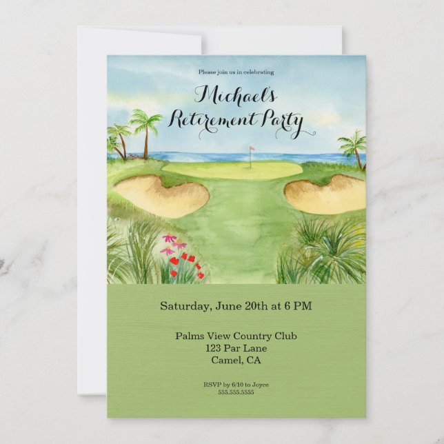 Invitación Fiesta de Jubilación Campo de Golf Tropical (Anverso)