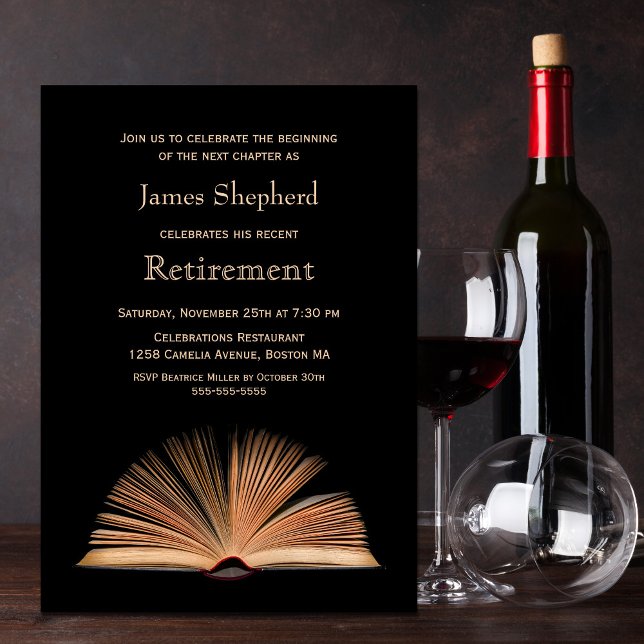 Invitación Fiesta de Jubilación Capítulo siguiente negro (Subido por el creador)