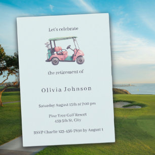 Invitación Fiesta de Jubilación Carrito de Golf Rosa Acuarela