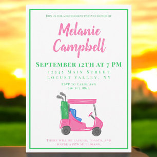 Invitación Fiesta de Jubilación Carro de Golf Rosa Preppy