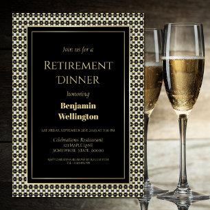 Invitación Fiesta de Jubilación Cena blanca y dorada negra