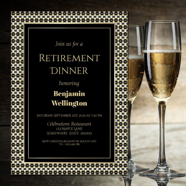 Invitación Fiesta de Jubilación Cena blanca y dorada negra (Subido por el creador)