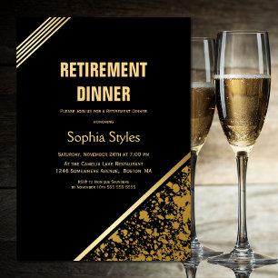 Invitación Fiesta de Jubilación Cena moderna en negro y oro