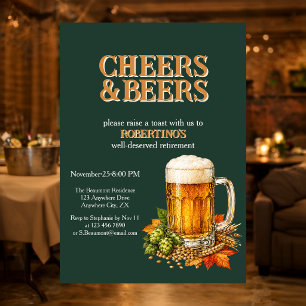 Invitación Fiesta de jubilación Cheers and Beers para hombres