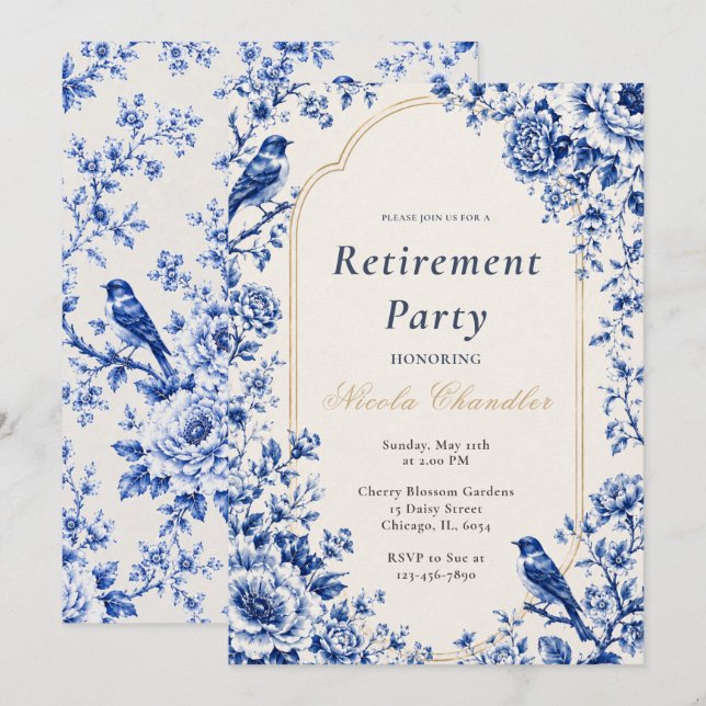 Invitación Fiesta de Jubilación Chinoiserie (Anverso / Reverso)