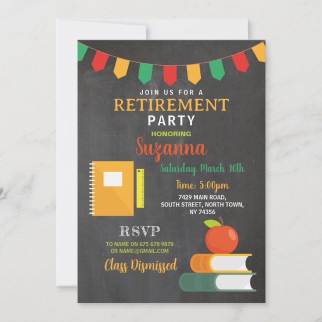 Invitación Fiesta de jubilación Clase despedida Profesor (Anverso)