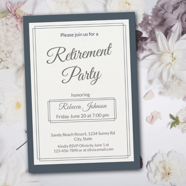 Invitación Fiesta de Jubilación Clásico Gris y Crema Simple (Subido por el creador)