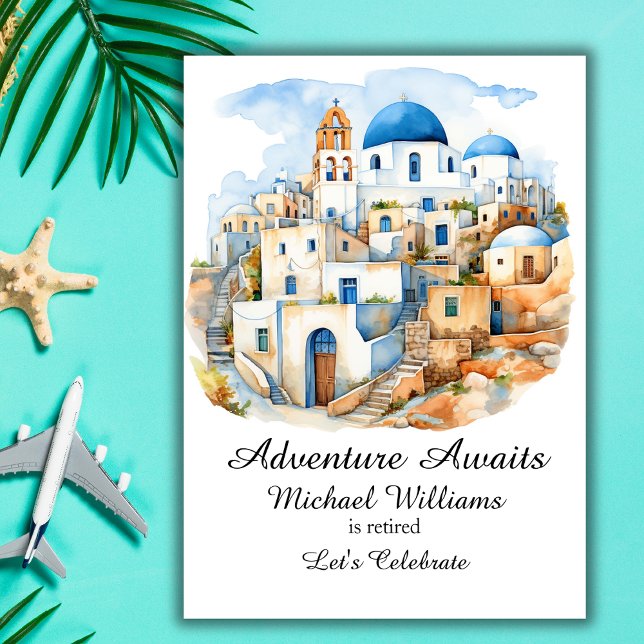 Invitación Fiesta de Jubilación Colorful Greece Village Ocean (Subido por el creador)