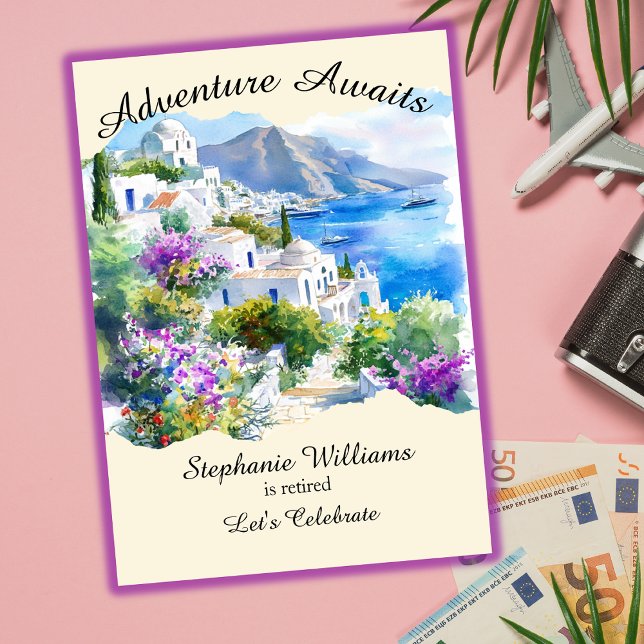 Invitación Fiesta de Jubilación Colorful Greece Village Ocean (Subido por el creador)