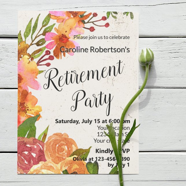 Invitación Fiesta de Jubilación con Acuarela Floral (Subido por el creador)