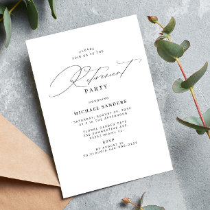 Invitación Fiesta de jubilación con caligrafía clásica minima