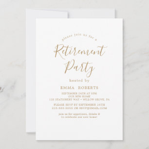Invitación Fiesta de jubilación con caligrafía dorada delicad
