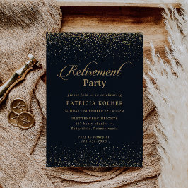 Invitación Fiesta de jubilación con caligrafía y confeti dora