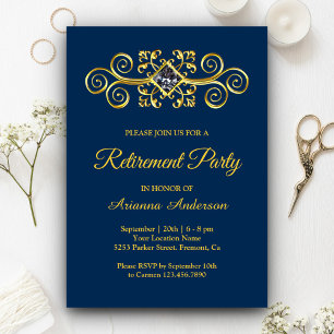 Invitación Fiesta de jubilación con diamante y floritura dora