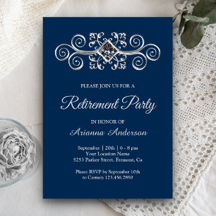 Invitación Fiesta de jubilación con diamantes y floritura de