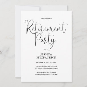 Invitación Fiesta de jubilación con elegante letra en negro y